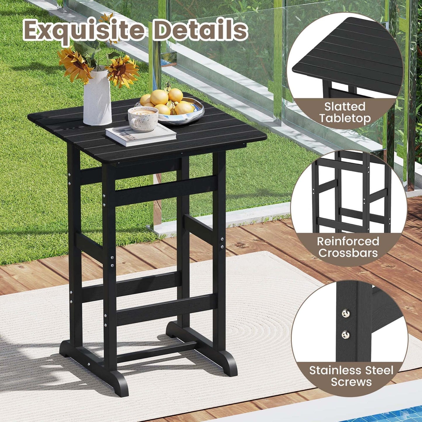 Ensemble de bar Costway 3 pièces en PEHD avec fauteuils et plateau haut carré - Voir les détails