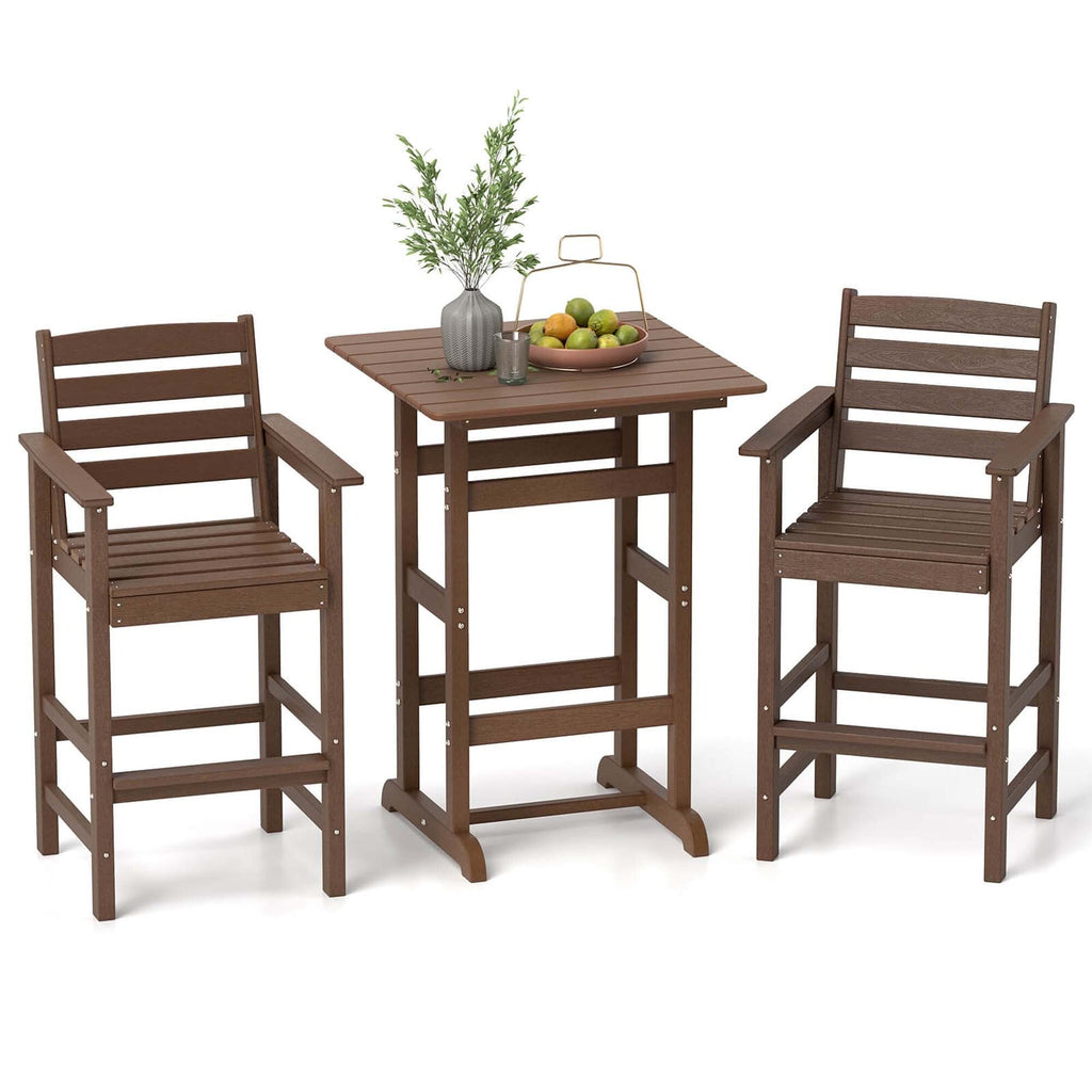 Ensemble de bar Costway 3 pièces en PEHD avec fauteuils et plateau haut carré - Voir les détails