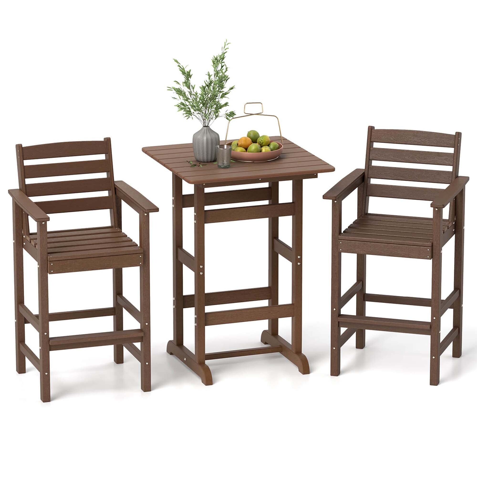 Ensemble de bar Costway 3 pièces en PEHD avec fauteuils et plateau haut carré - Voir les détails