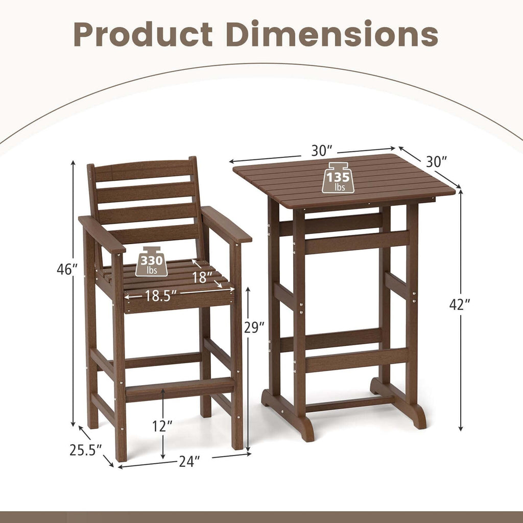 Ensemble de bar Costway 3 pièces en PEHD avec fauteuils et plateau haut carré - Voir les détails