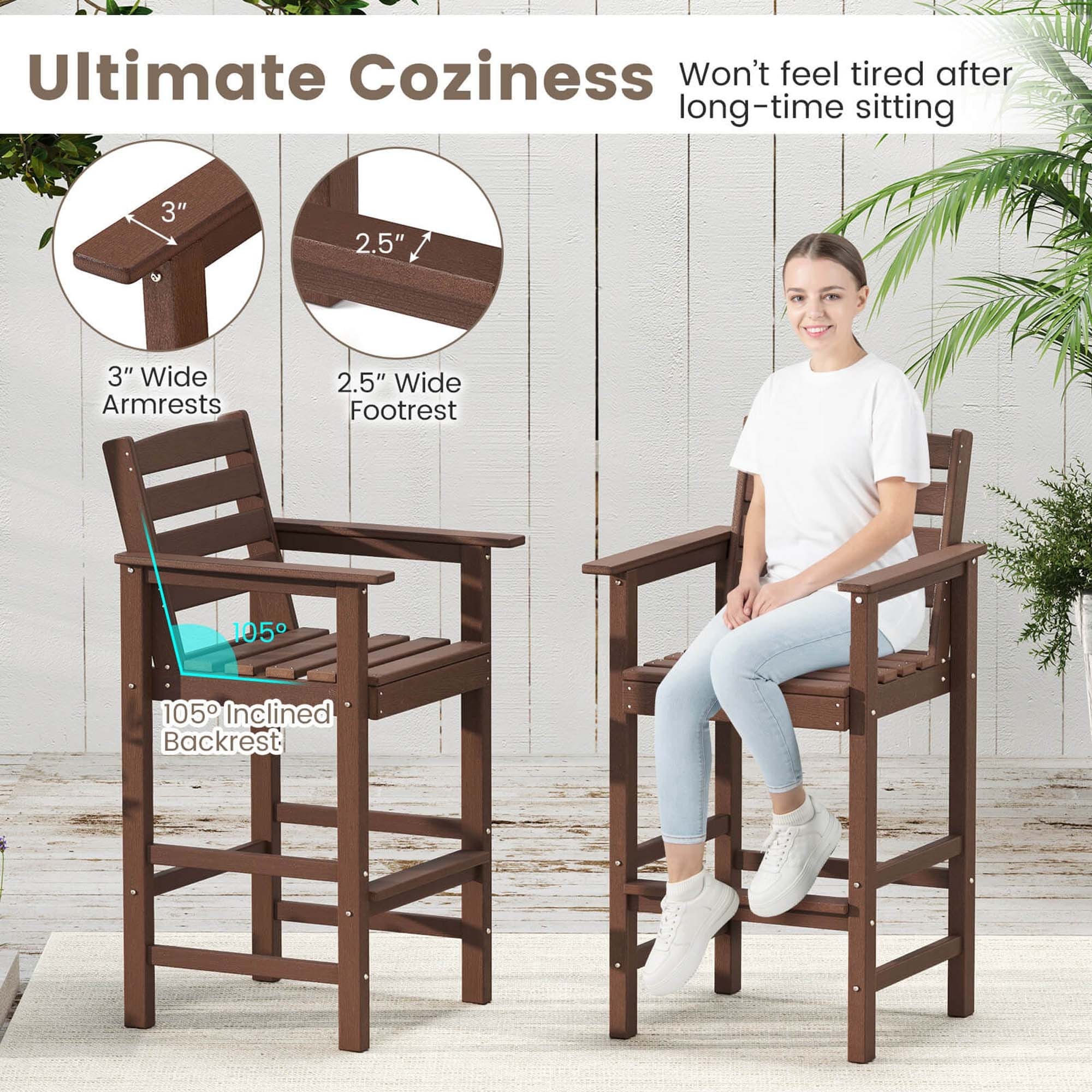 Ensemble de bar Costway 3 pièces en PEHD avec fauteuils et plateau haut carré - Voir les détails