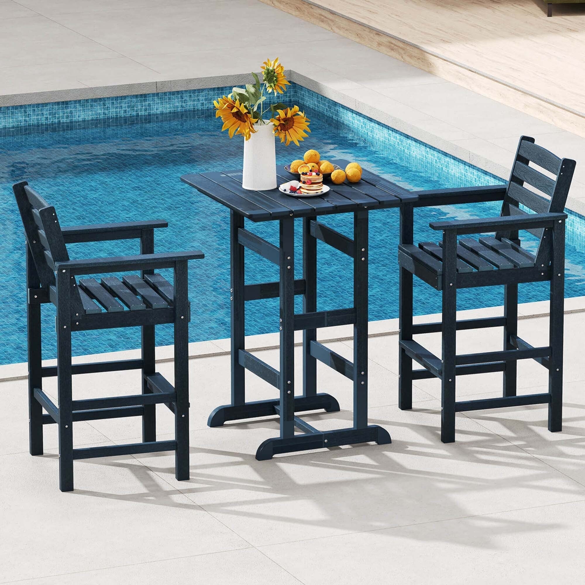 Ensemble de bar Costway 3 pièces en PEHD avec fauteuils et plateau haut carré - Voir les détails