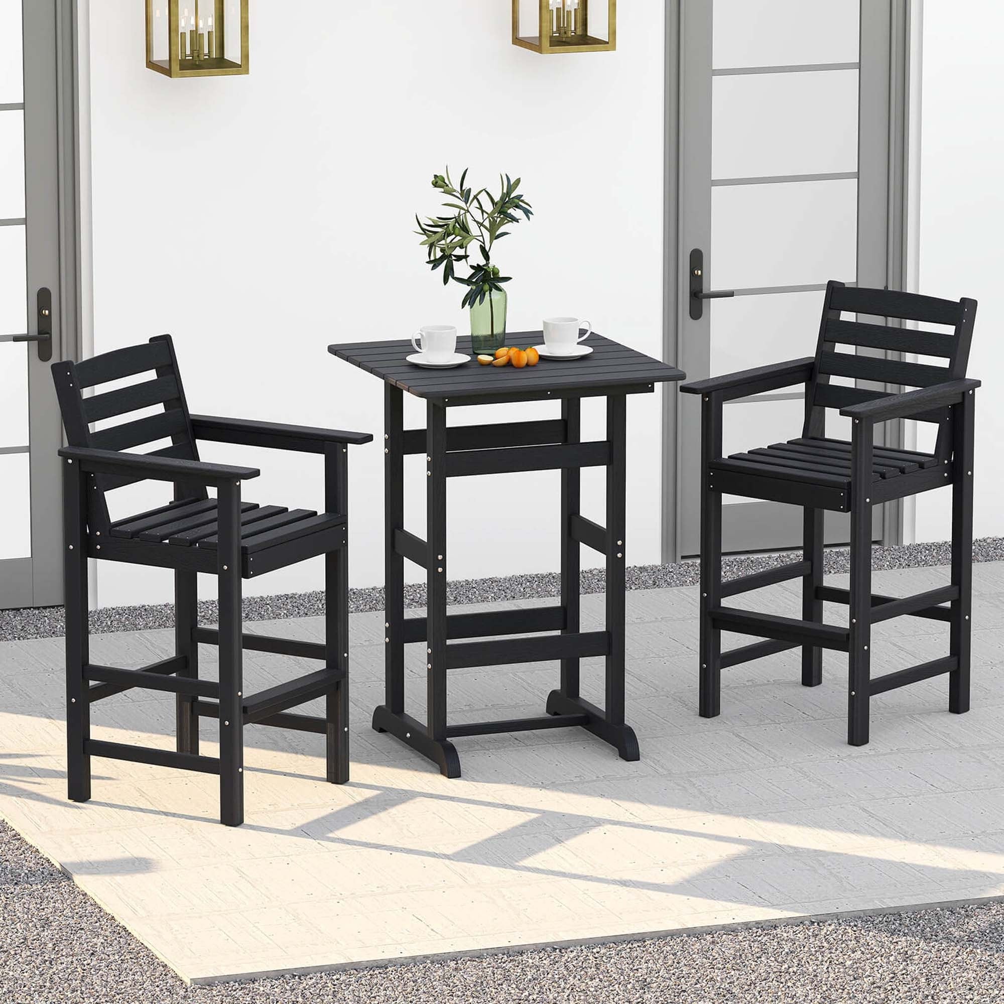 Ensemble de bar Costway 3 pièces en PEHD avec fauteuils et plateau haut carré - Voir les détails