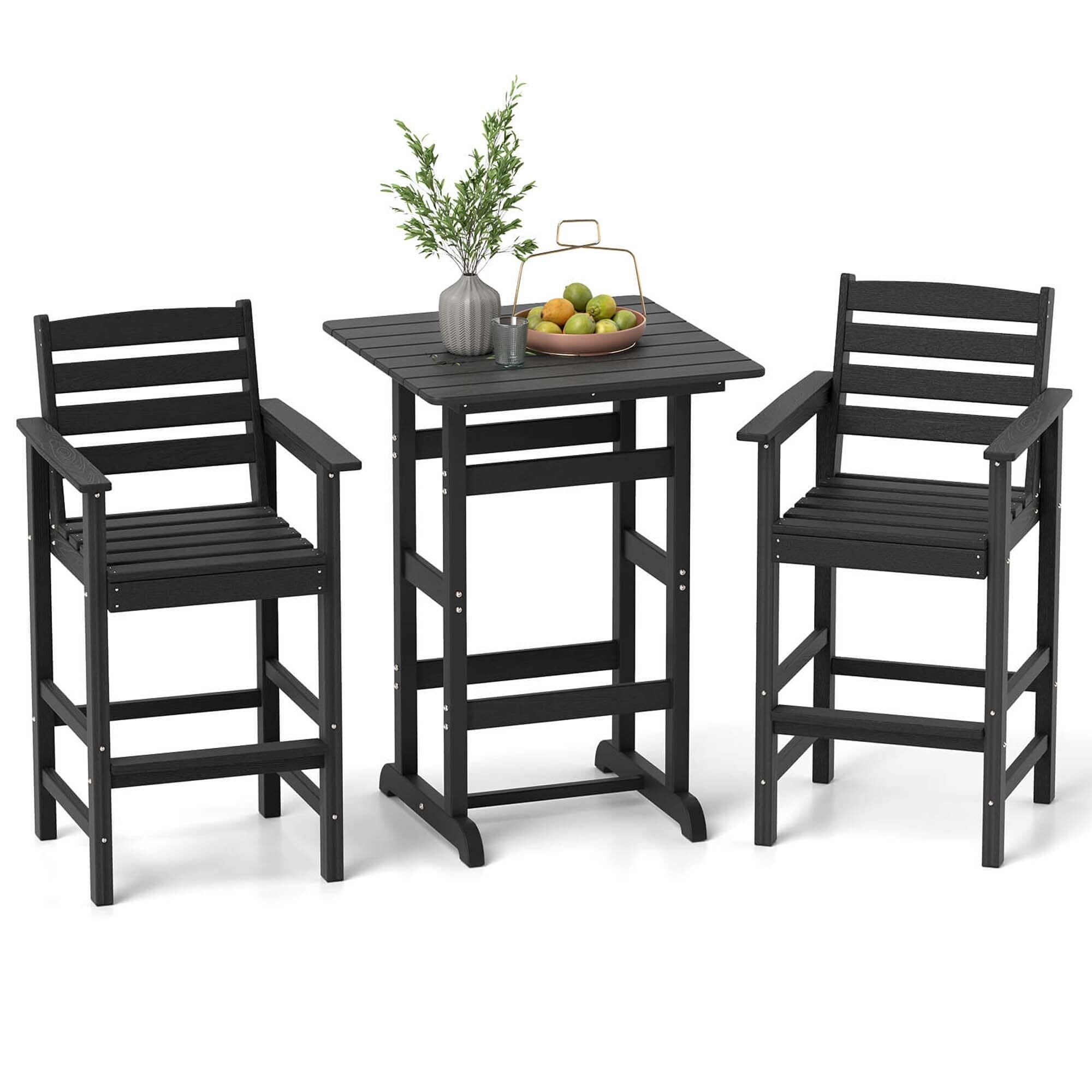Ensemble de bar Costway 3 pièces en PEHD avec fauteuils et plateau haut carré - Voir les détails