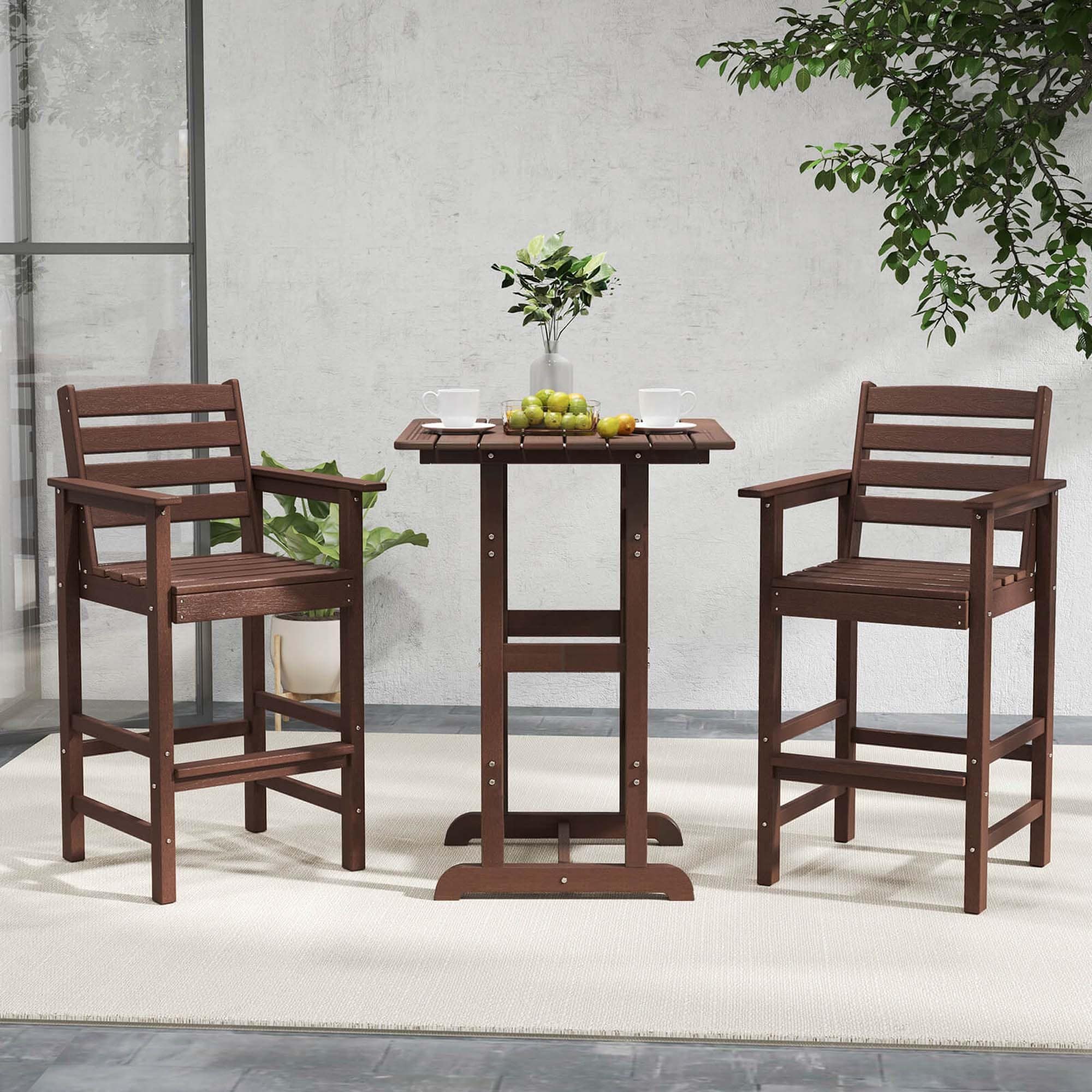 Ensemble de bar Costway 3 pièces en PEHD avec fauteuils et plateau haut carré - Voir les détails