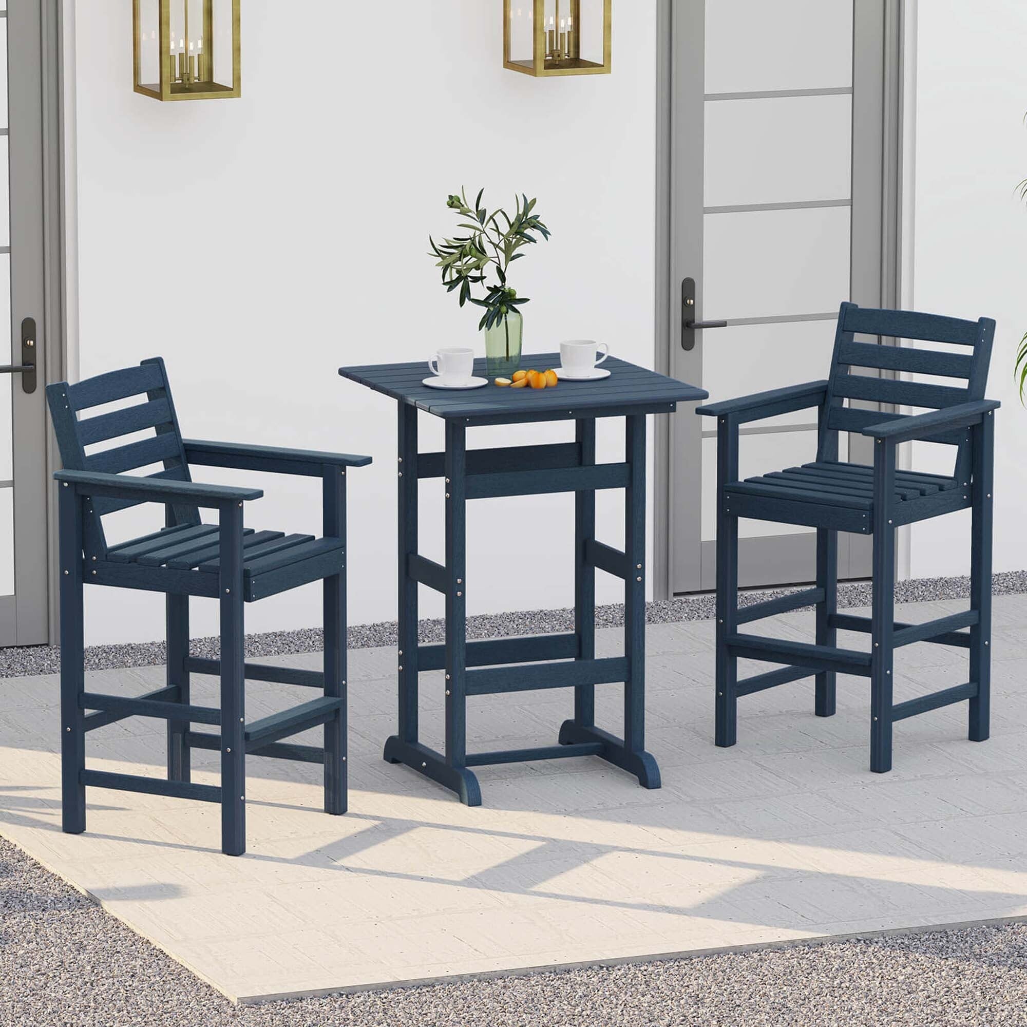 Ensemble de bar Costway 3 pièces en PEHD avec fauteuils et plateau haut carré - Voir les détails