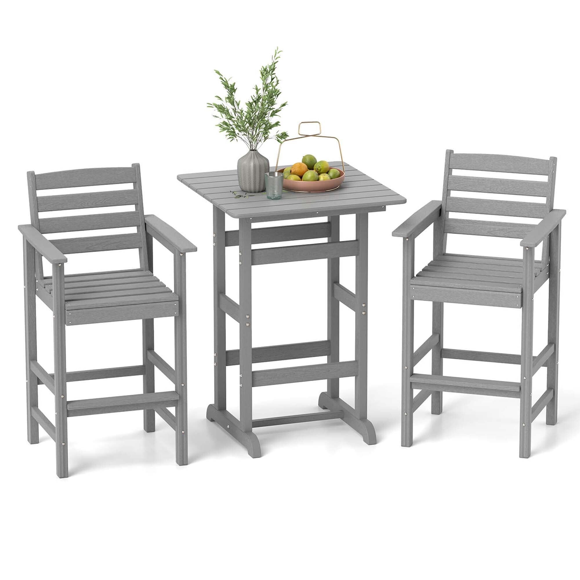 Ensemble de bar Costway 3 pièces en PEHD avec fauteuils et plateau haut carré - Voir les détails