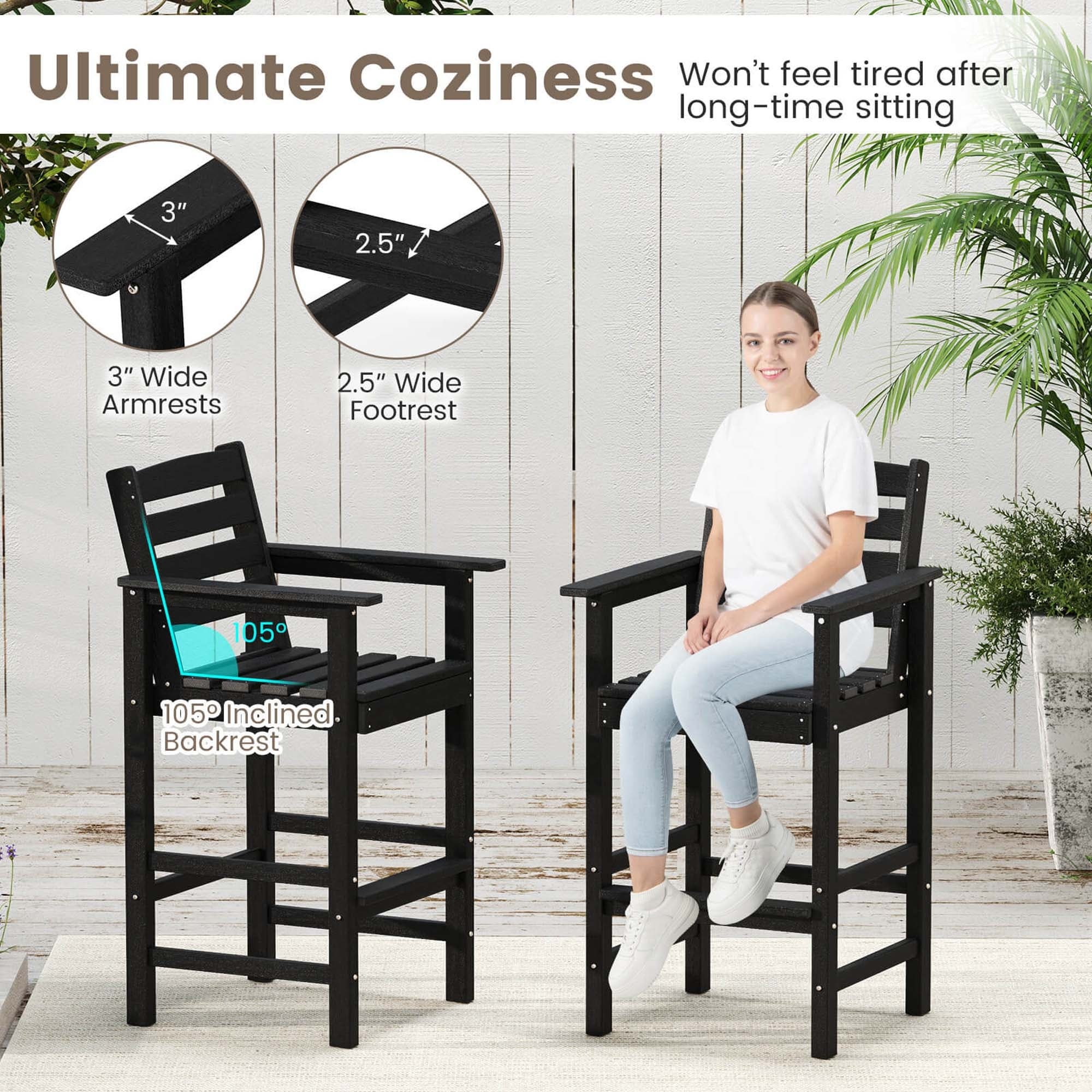 Ensemble de bar Costway 3 pièces en PEHD avec fauteuils et plateau haut carré - Voir les détails