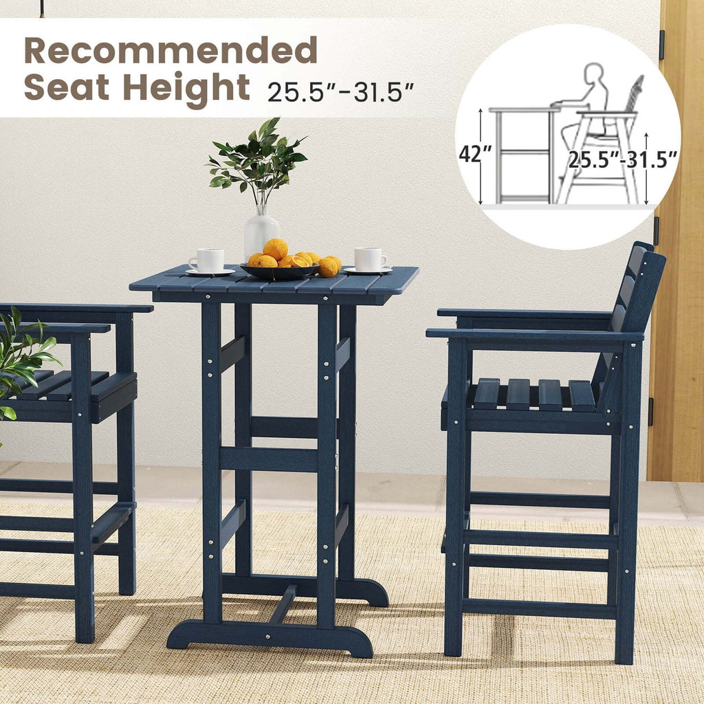 Ensemble de bar Costway 3 pièces en PEHD avec fauteuils et plateau haut carré - Voir les détails