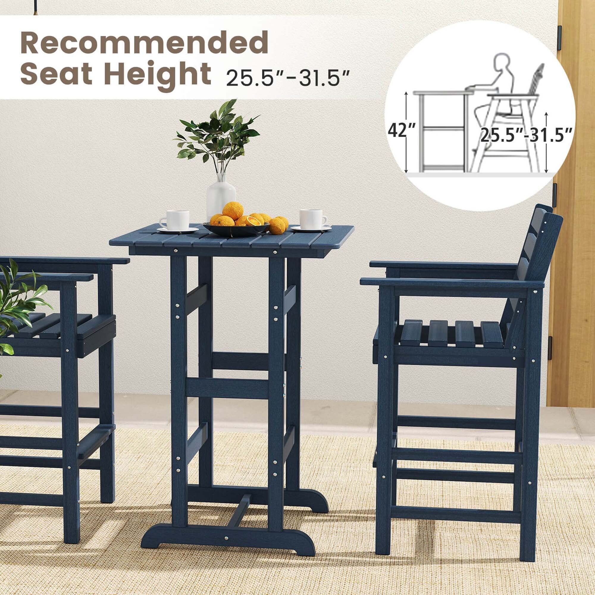 Ensemble de bar Costway 3 pièces en PEHD avec fauteuils et plateau haut carré - Voir les détails