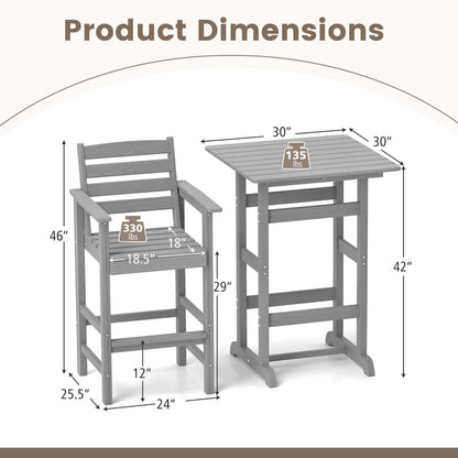 Ensemble de bar Costway 3 pièces en PEHD avec fauteuils et plateau haut carré - Voir les détails