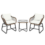 Ensemble bistrot Costway 3 pièces en rotin avec chaises rembourrées, table en verre et terrasse - Voir les détails