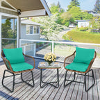 Ensemble bistrot Costway 3 pièces en rotin avec chaises rembourrées, table en verre et terrasse - Voir les détails