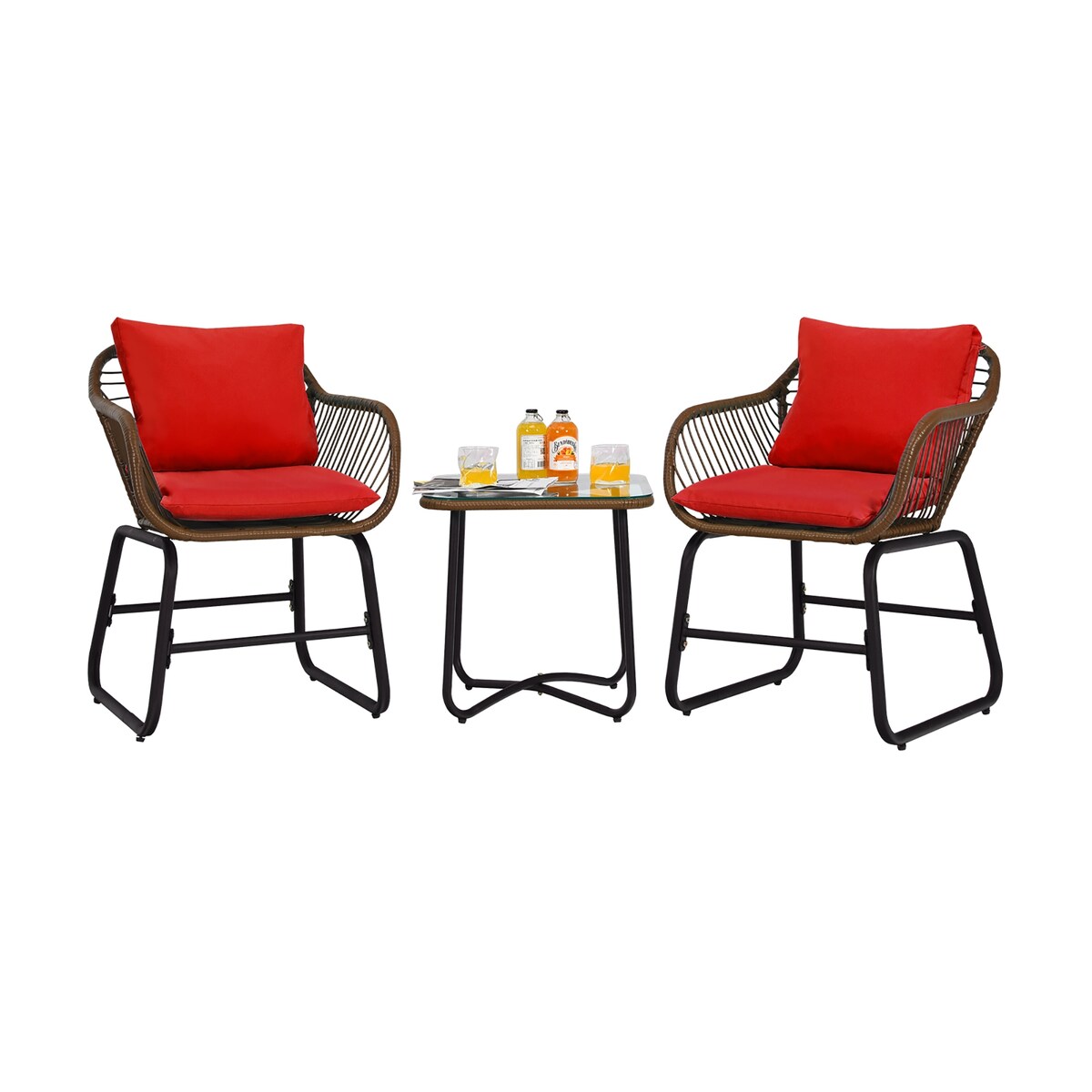 Ensemble bistrot Costway 3 pièces en rotin avec chaises rembourrées, table en verre et terrasse - Voir les détails