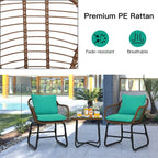 Ensemble bistrot Costway 3 pièces en rotin avec chaises rembourrées, table en verre et terrasse - Voir les détails