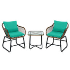 Ensemble bistrot Costway 3 pièces en rotin avec chaises rembourrées, table en verre et terrasse - Voir les détails