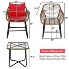 Ensemble bistrot Costway 3 pièces en rotin avec chaises rembourrées, table en verre et terrasse - Voir les détails