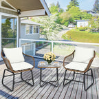 Ensemble bistrot Costway 3 pièces en rotin avec chaises rembourrées, table en verre et terrasse - Voir les détails