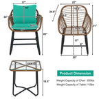 Ensemble bistrot Costway 3 pièces en rotin avec chaises rembourrées, table en verre et terrasse - Voir les détails