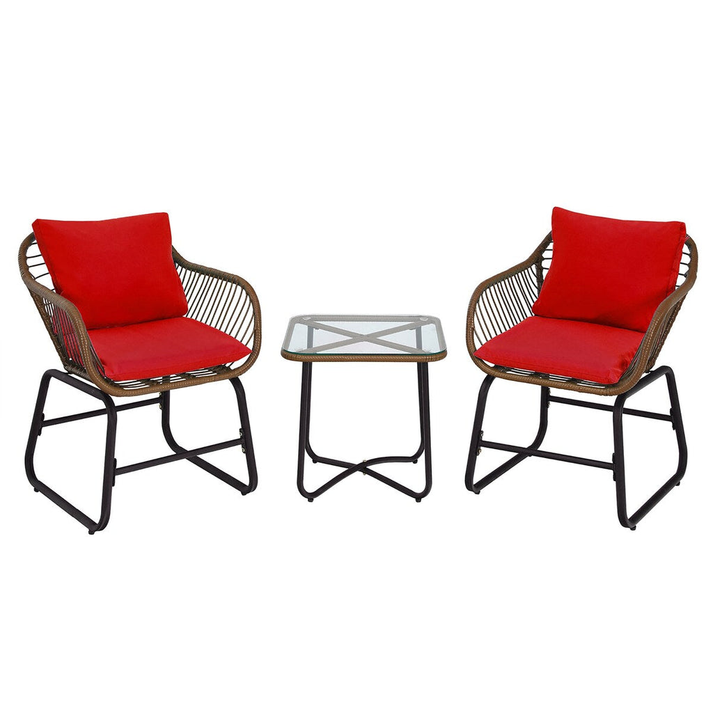 Ensemble bistrot Costway 3 pièces en rotin avec chaises rembourrées, table en verre et terrasse - Voir les détails