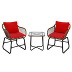 Ensemble bistrot Costway 3 pièces en rotin avec chaises rembourrées, table en verre et terrasse - Voir les détails