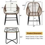 Ensemble bistrot Costway 3 pièces en rotin avec chaises rembourrées, table en verre et terrasse - Voir les détails