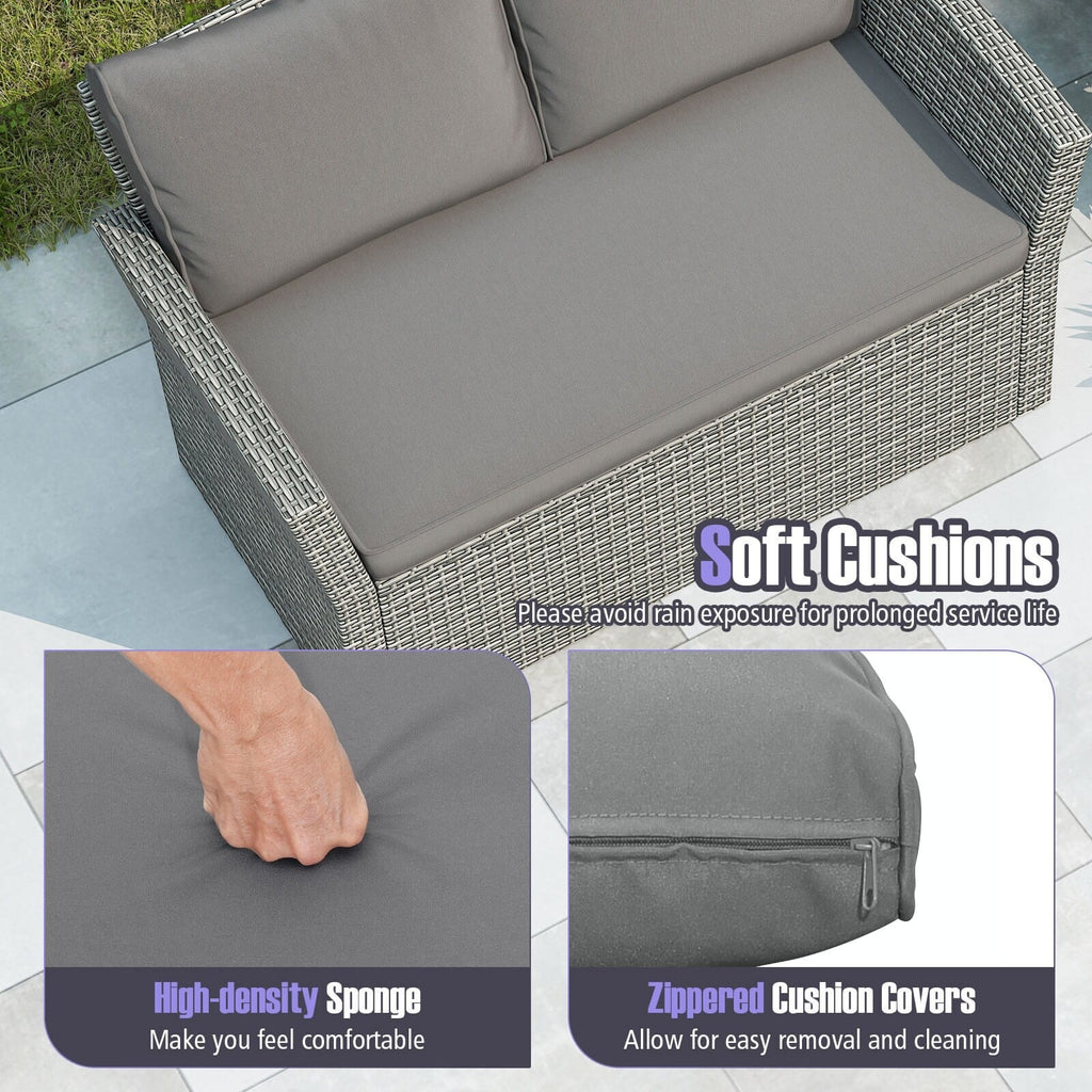 Ensemble de meubles de patio Costway 4 pièces avec 2 chaises en rotin et causeuse café - 4 pièces