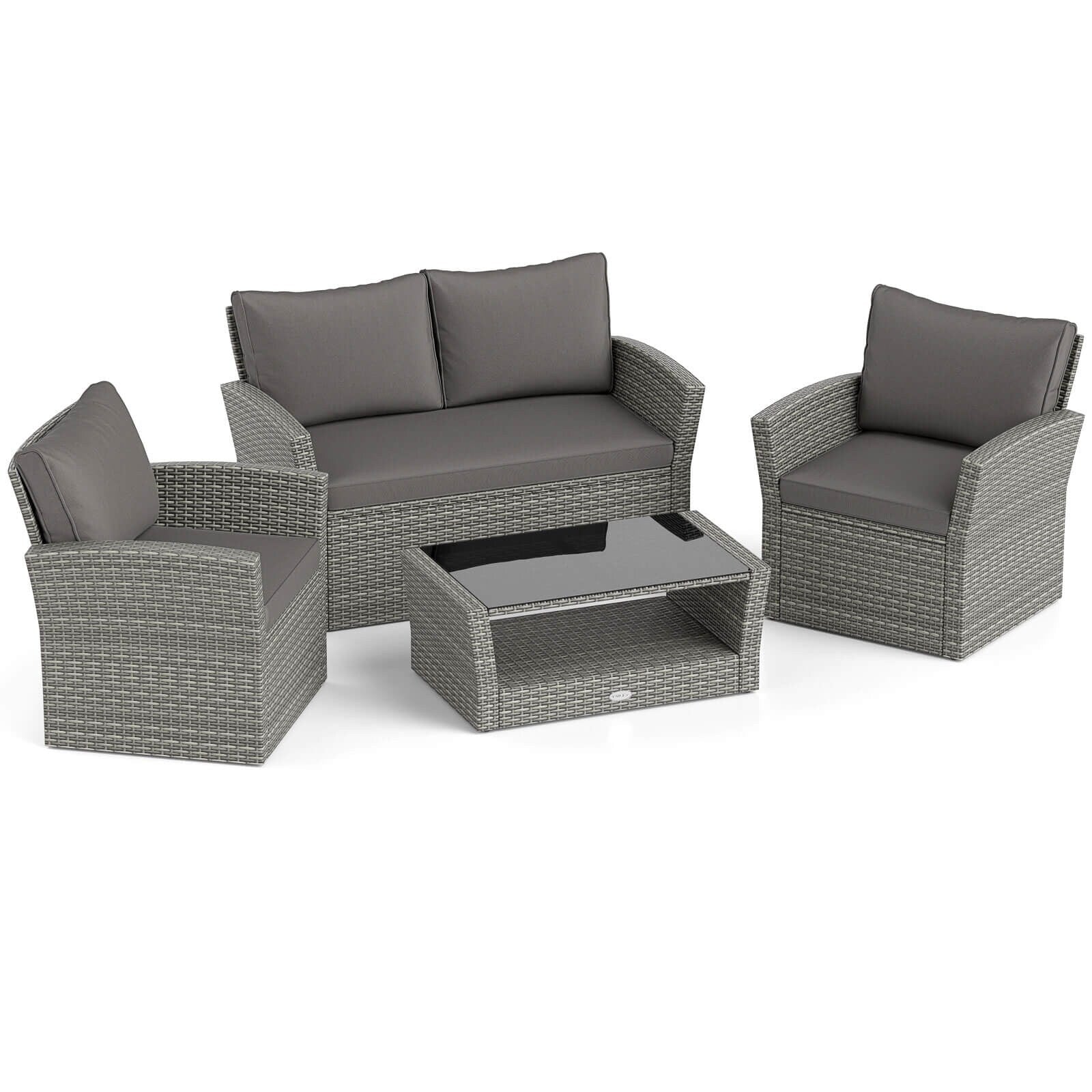 Ensemble de meubles de patio Costway 4 pièces avec 2 chaises en rotin et causeuse café - 4 pièces