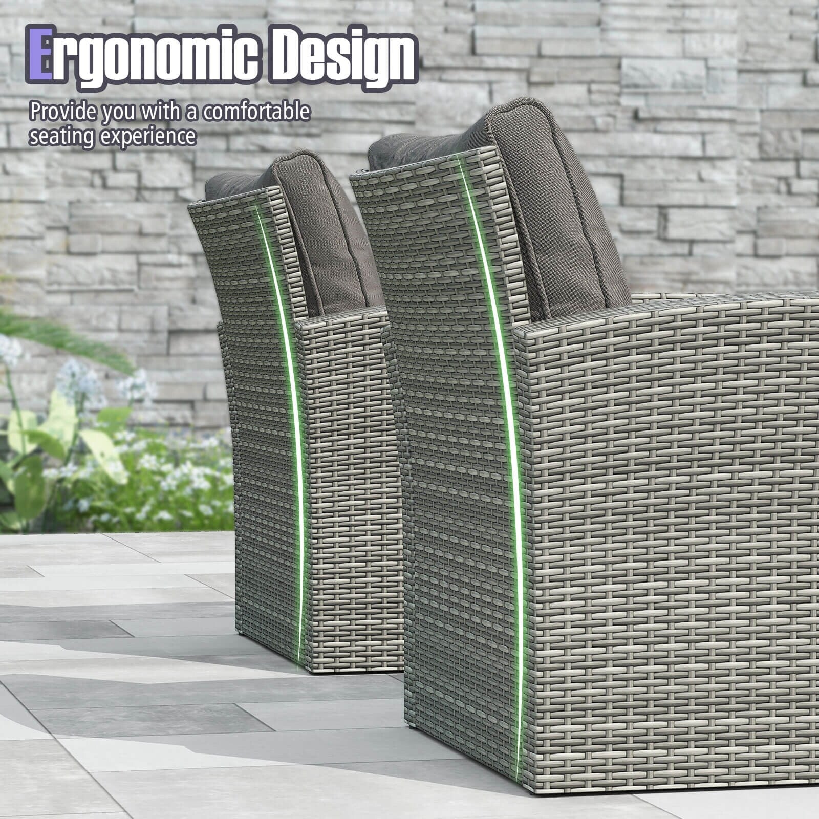Ensemble de meubles de patio Costway 4 pièces avec 2 chaises en rotin et causeuse café - 4 pièces