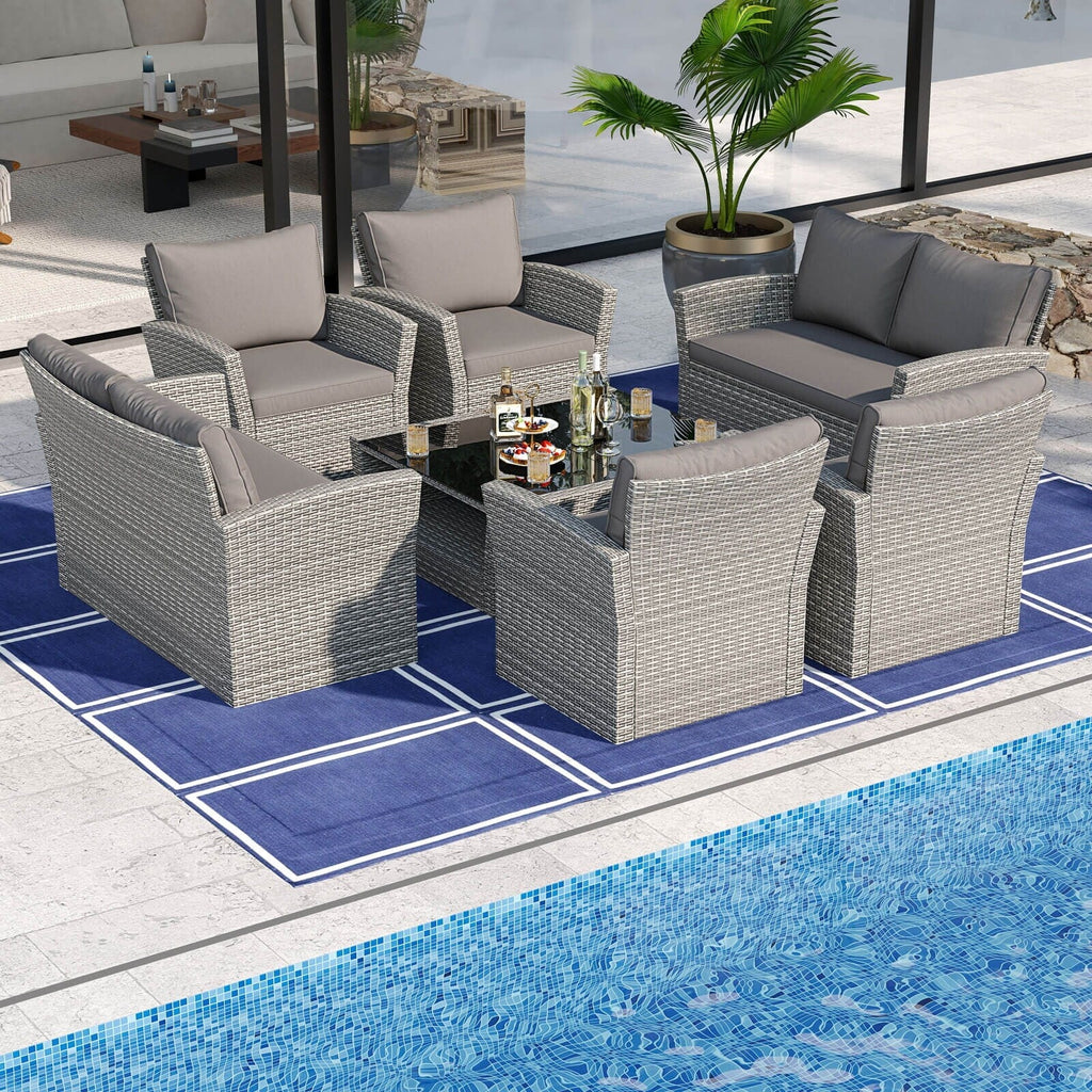 Ensemble de meubles de patio Costway 4 pièces avec 2 chaises en rotin et causeuse café - 4 pièces