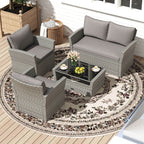 Ensemble de meubles de patio Costway 4 pièces avec 2 chaises en rotin et causeuse café - 4 pièces
