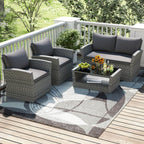 Ensemble de meubles de patio Costway 4 pièces avec 2 chaises en rotin et causeuse café - 4 pièces