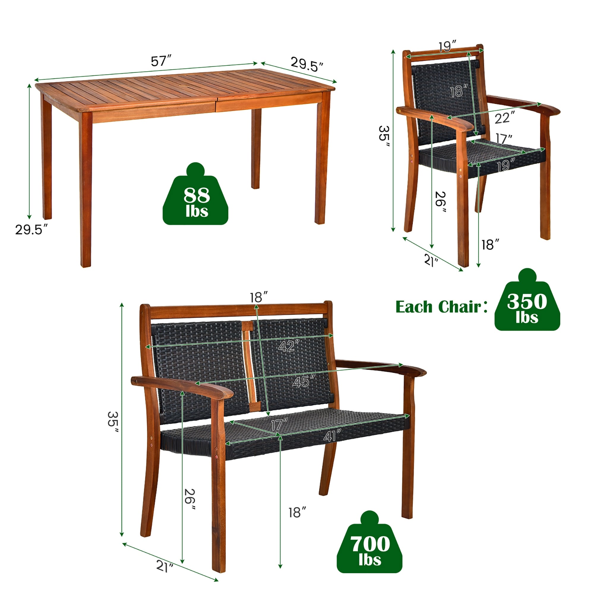 Ensemble de salle à manger Costway 4 pièces en rotin avec cadre en bois d'acacia - Voir les détails