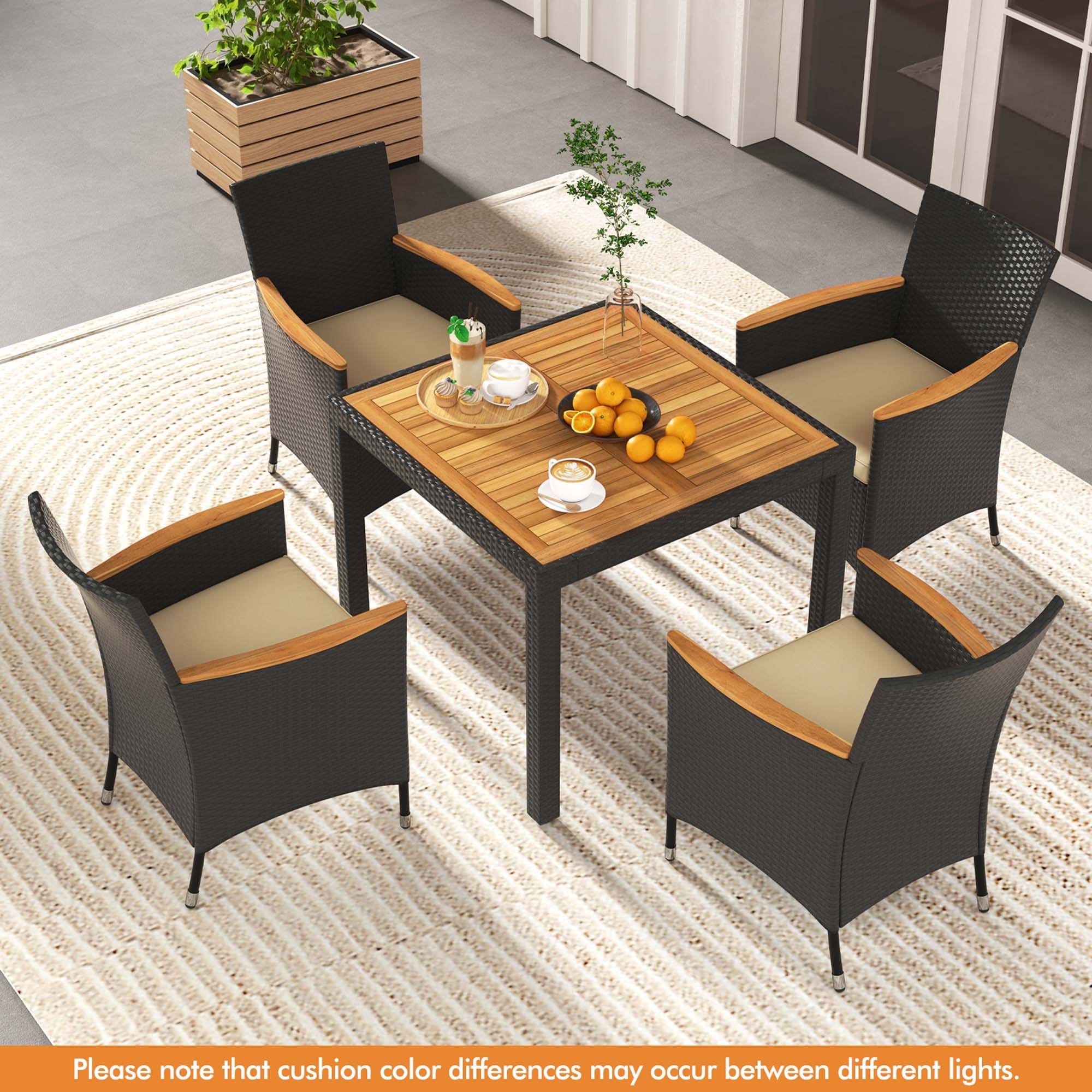 Ensemble de salle à manger de patio Costway 5 pièces pour 4 personnes, ensemble de conversation en rotin - Voir les détails