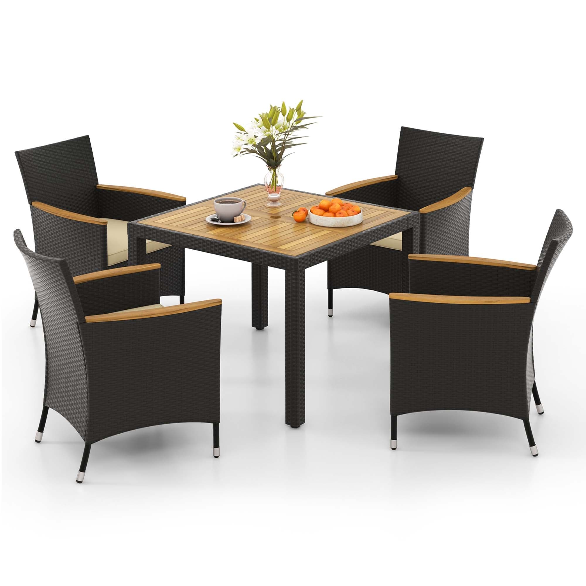 Ensemble de salle à manger de patio Costway 5 pièces pour 4 personnes, ensemble de conversation en rotin - Voir les détails