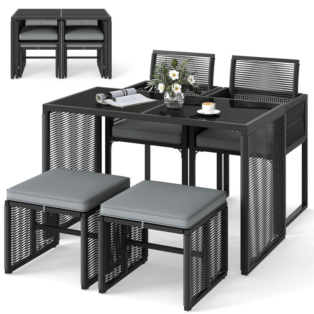 Ensemble de salle à manger et de jardin Costway 5 pièces en osier et polyéthylène - Voir les détails