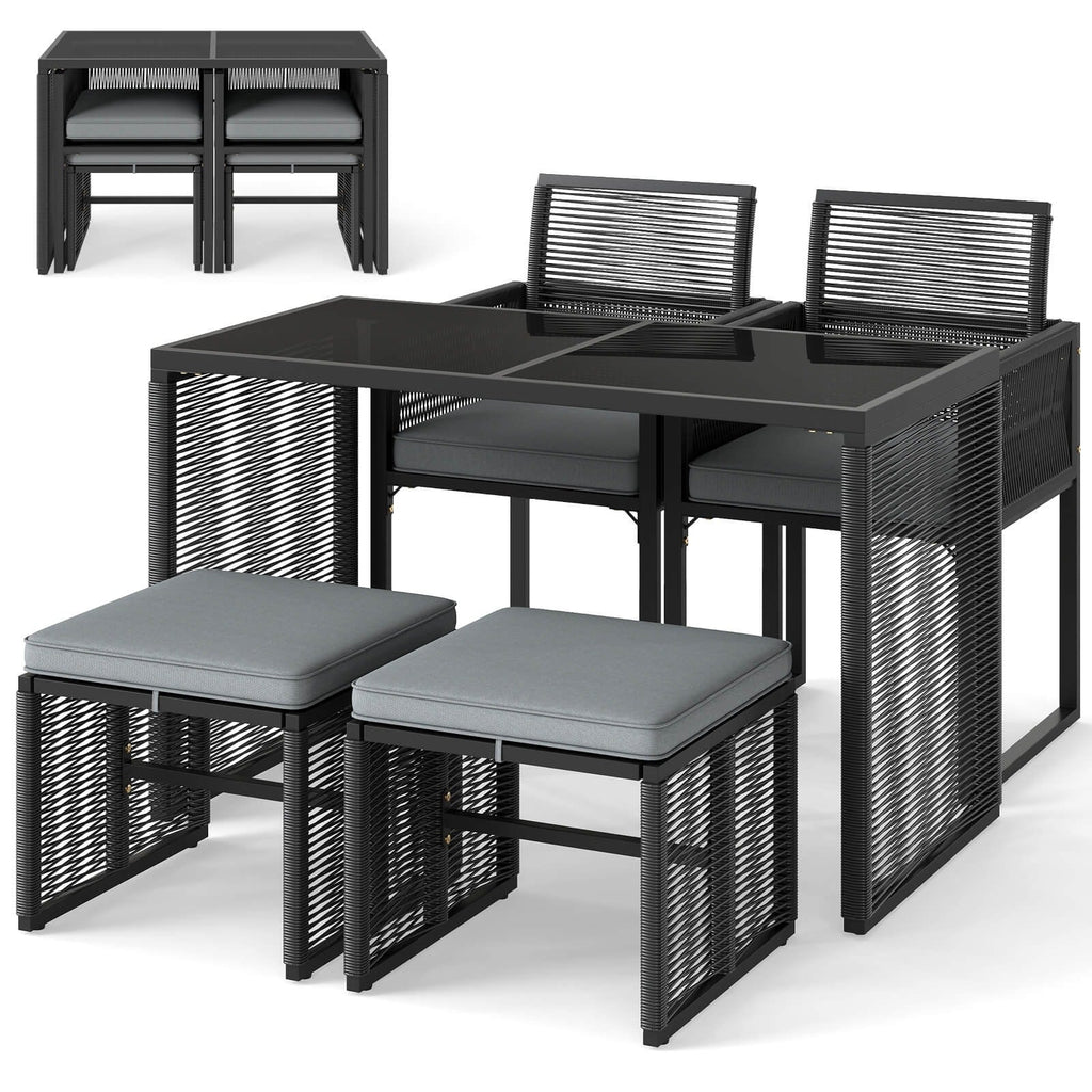 Ensemble de salle à manger et de jardin Costway 5 pièces en osier et polyéthylène - Voir les détails