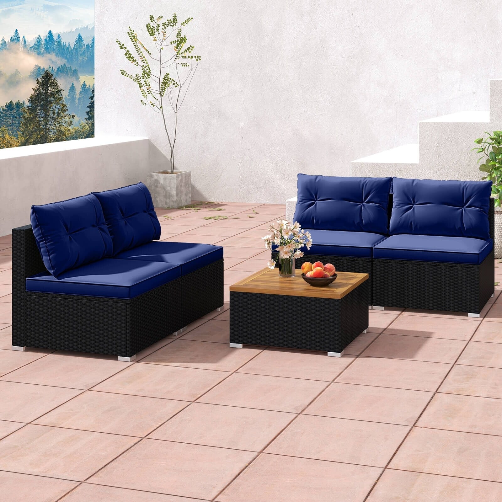 Ensemble de mobilier d'extérieur Costway 5 pièces avec coussins d'assise et de dossier en acacia - Voir les détails