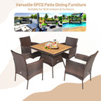 Ensemble de salle à manger en rotin Costway 5 pièces avec fauteuils, table en bois et accoudoirs - Voir les détails