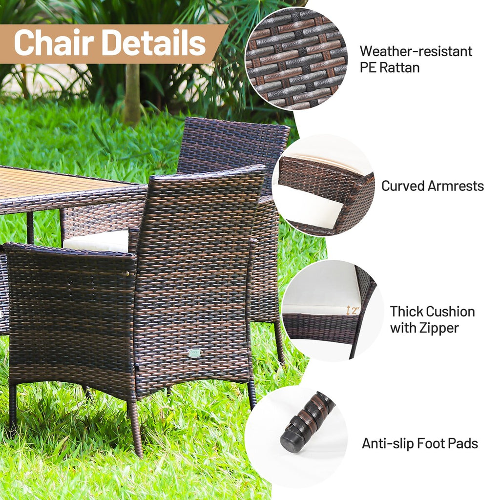 Ensemble de salle à manger en rotin Costway 5 pièces avec fauteuils, table en bois et accoudoirs - Voir les détails