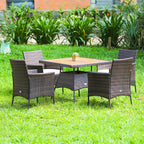Ensemble de salle à manger en rotin Costway 5 pièces avec fauteuils, table en bois et accoudoirs - Voir les détails