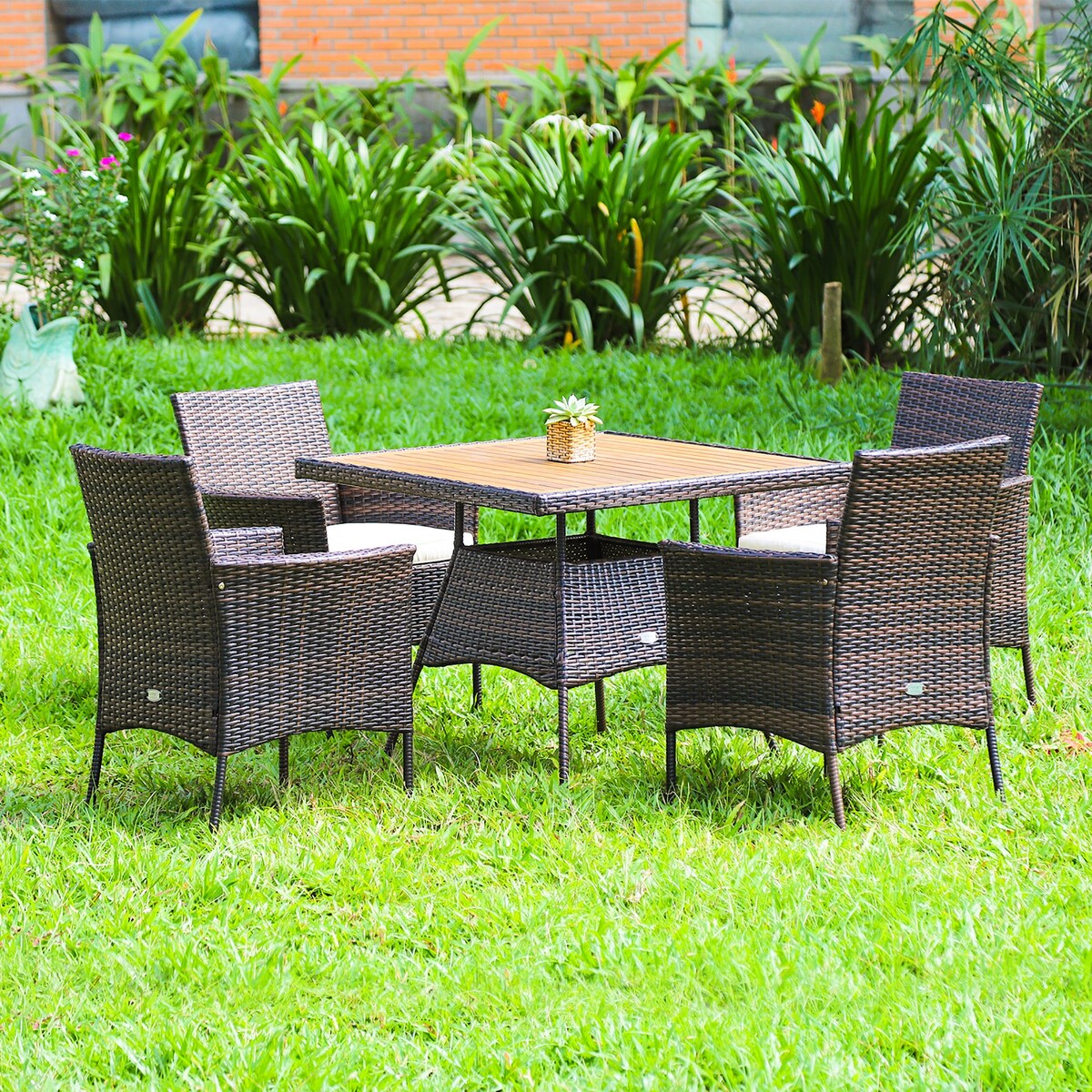 Ensemble de salle à manger en rotin Costway 5 pièces avec fauteuils, table en bois et accoudoirs - Voir les détails