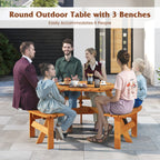 Ensemble de table de pique-nique ronde Costway pour 6 personnes avec 3 bancs intégrés 2 - Voir les détails
