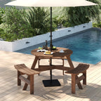 Ensemble de table de pique-nique ronde Costway pour 6 personnes avec 3 bancs intégrés 2 - Voir les détails