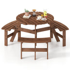 Ensemble de table de pique-nique ronde Costway pour 6 personnes avec 3 bancs intégrés 2 - Voir les détails