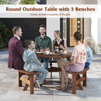 Ensemble de table de pique-nique ronde Costway pour 6 personnes avec 3 bancs intégrés 2 - Voir les détails