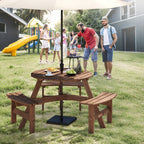 Ensemble de table de pique-nique ronde Costway pour 6 personnes avec 3 bancs intégrés 2 - Voir les détails