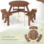 Ensemble de table de pique-nique ronde Costway pour 6 personnes avec 3 bancs intégrés 2 - Voir les détails