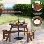 Ensemble de table de pique-nique ronde Costway pour 6 personnes avec 3 bancs intégrés 2 - Voir les détails