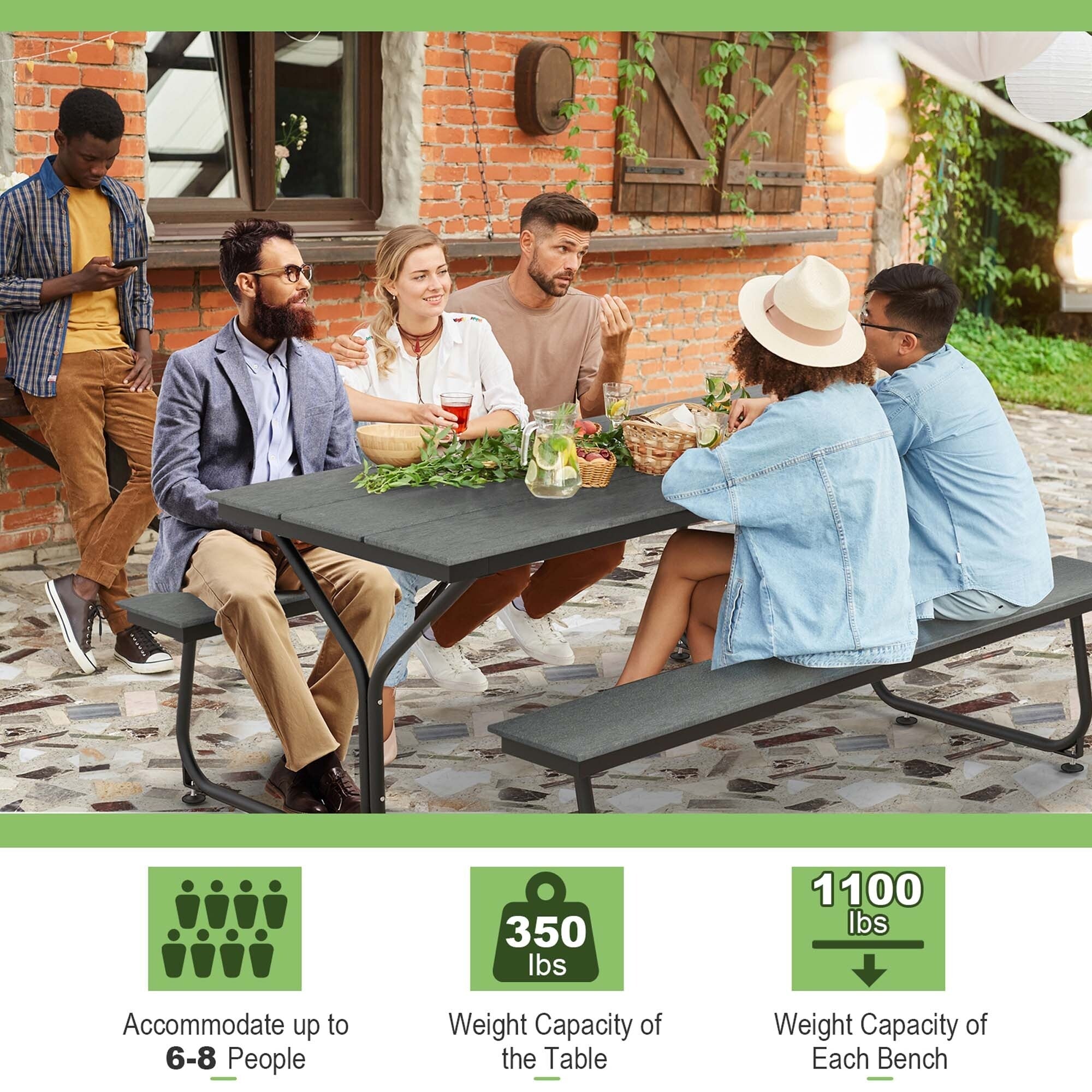 Ensemble table de pique-nique et banc Costway 6 pieds en PEHD robuste pour l'extérieur - Voir les détails